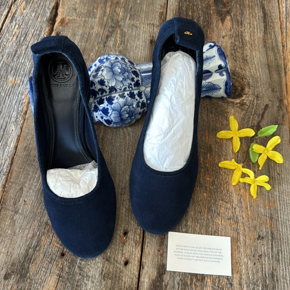 Tory Burch Therese 65MM Suede Veg Pump Royal Navy Size 9